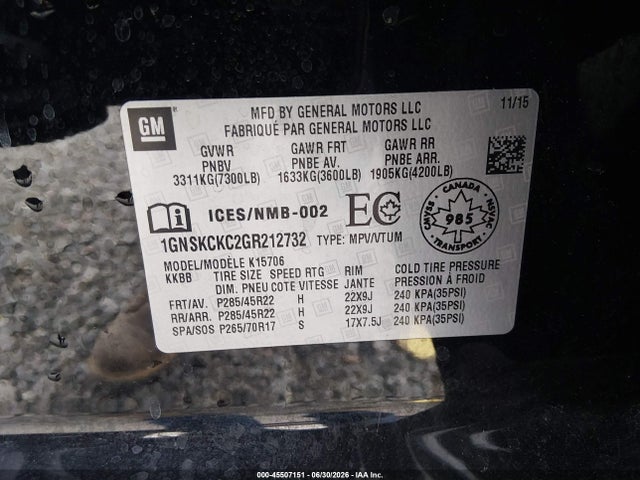 Chevrolet Tahoe Ltz 2016 1GNSKCKC2GR212732 Image 9