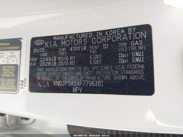 KIA SOUL + 2015 KNDJP3A5XF7796381 Image 9