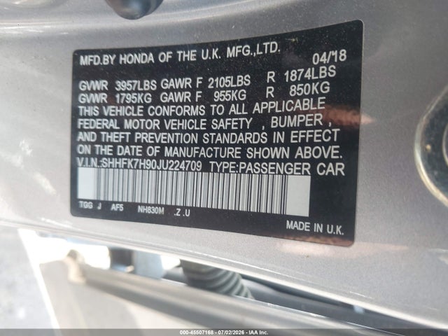 SHHFK7H90JU224709 Honda Civic Sport Touring