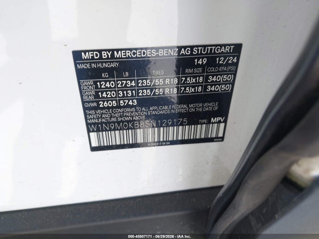 W1N9M0KB8SN129175 Mercedes-Benz Eqb 300 Suv 4matic
