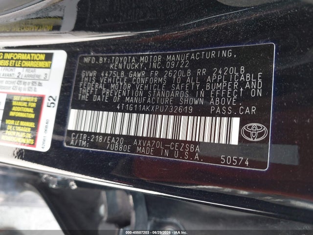 Продажа на аукционе авто 2023 Toyota Camry Se, vin: 4T1G11AKXPU732619, номер лота: 45507203