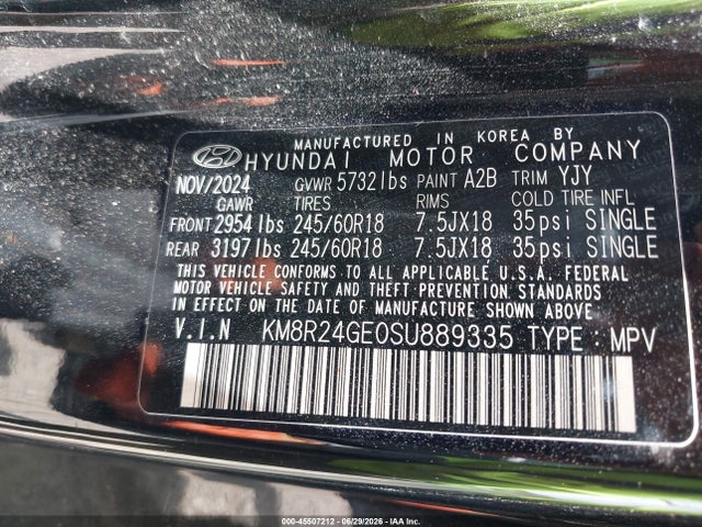 Продажа на аукционе авто 2025 Hyundai Palisade Sel, vin: KM8R24GE0SU889335, номер лота: 45507212