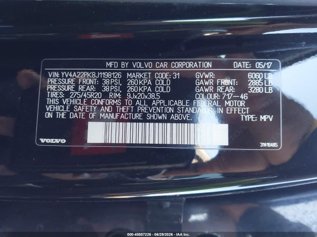 Aukcja sprzedaży 2018 Volvo Xc90 T6 Momentum, vin: YV4A22PK8J1198126, numer aukcji: 45507226