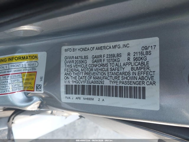 1HGCV1F33JA005292 Honda Accord Sport