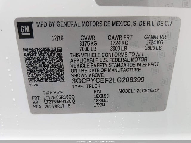 3GCPYCEF2LG208399 Chevrolet Silverado 1500 4wd Short Bed Custom Trail Boss