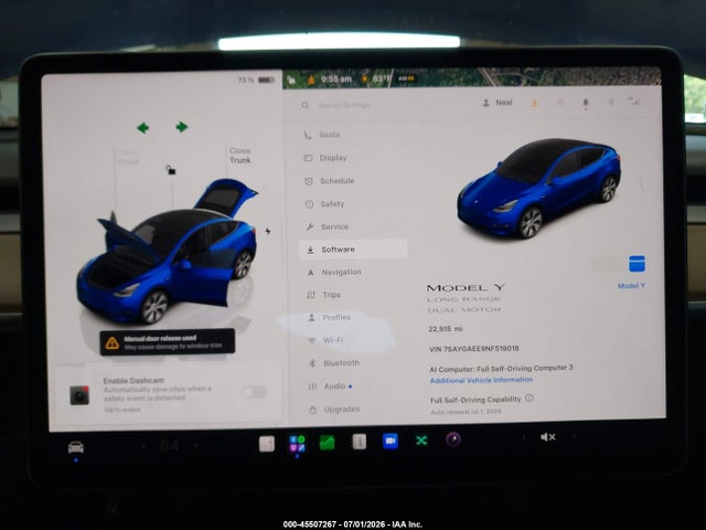 Aukcja sprzedaży 2022 Tesla Model Y Long Range Dual Motor All-wheel Drive, vin: 7SAYGAEE9NF519018, numer aukcji: 45507267