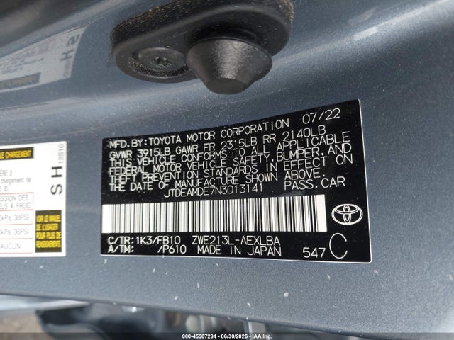 Toyota Corolla Hybrid Le 2022 JTDEAMDE7N3013141 Image 9