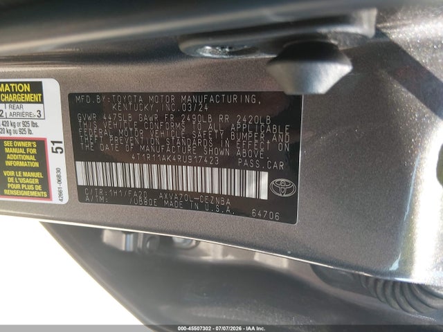 4T1R11AK4RU917423 Toyota CAMRY LE