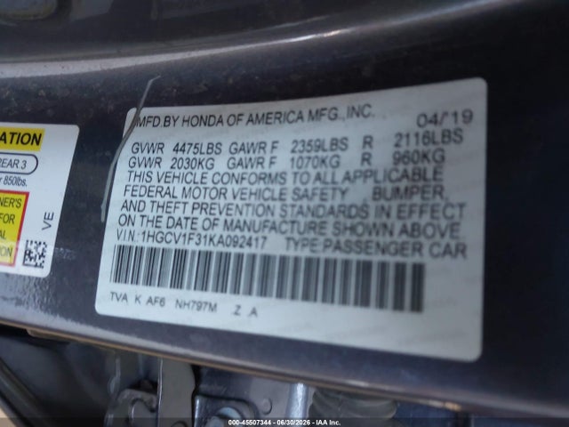 1HGCV1F31KA092417 Honda Accord Sport