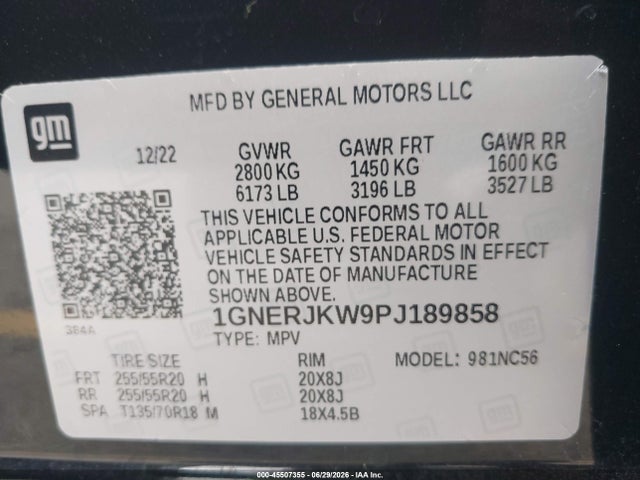 1GNERJKW9PJ189858 Chevrolet Traverse Fwd Rs