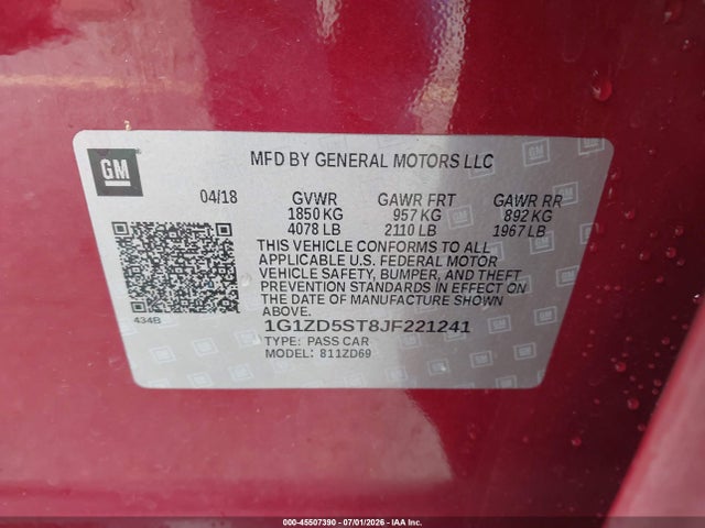 Chevrolet MALIBU LT 2018 1G1ZD5ST8JF221241 Image 9