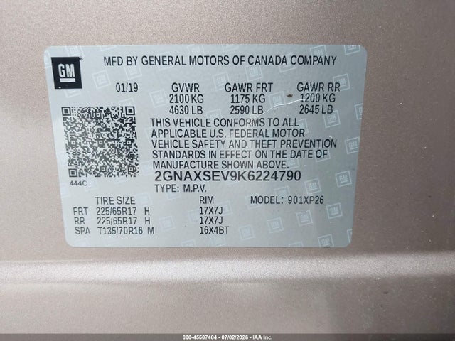 Chevrolet EQUINOX LS 2019 2GNAXSEV9K6224790 Image 9