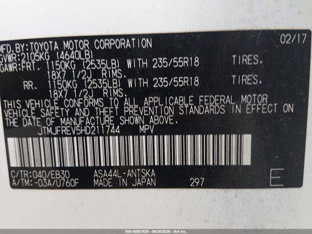 Toyota RAV4 SE 2017 JTMJFREV5HD211744 Image 9