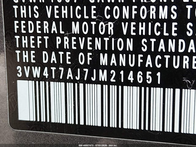45507473 :رقم المزاد ، 3VW4T7AJ7JM214651 vin ، 2018 Volkswagen Jetta 2.0t Gli مزاد بيع