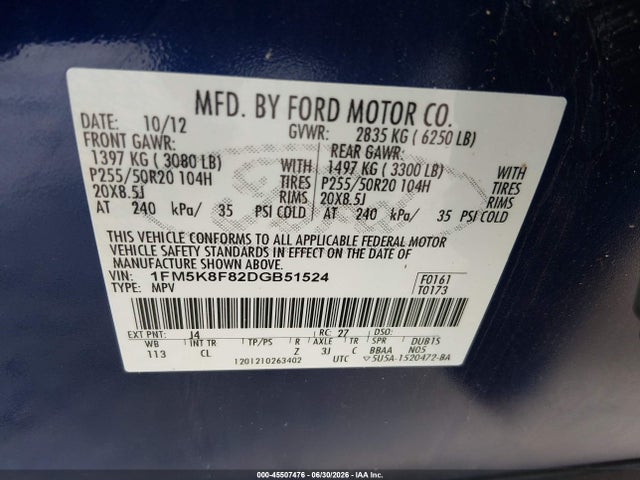 Aukcja sprzedaży 2013 Ford Explorer Limited, vin: 1FM5K8F82DGB51524, numer aukcji: 45507476