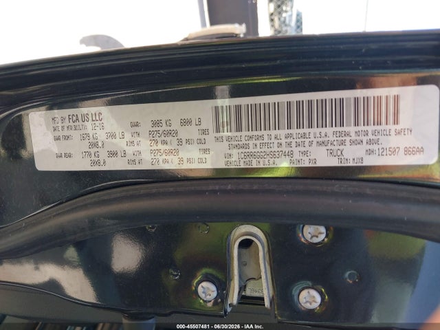 45507481 :رقم المزاد ، 1C6RR6GG2HS637448 vin ، 2017 Ram 1500 Big Horn  4x2 6'4 Box مزاد بيع
