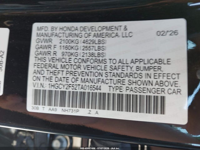 Продаж на аукціоні авто 2026 Honda Accord Hybrid Sport, vin: 1HGCY2F52TA016544, номер лоту: 45507486