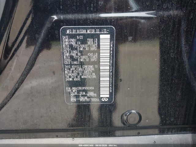 45507488 :رقم المزاد ، JN8AZ2BE0P9302459 vin ، 2023 Infiniti Qx80 Sensory Awd مزاد بيع