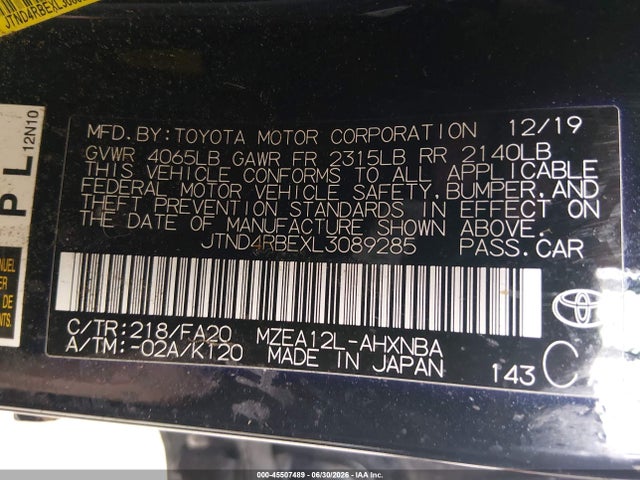 Toyota COROLLA SE 2020 JTND4RBEXL3089285 Image 9