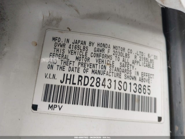 Aukcja sprzedaży 2001 Honda Cr-v Lx, vin: JHLRD28431S013865, numer aukcji: 45507502