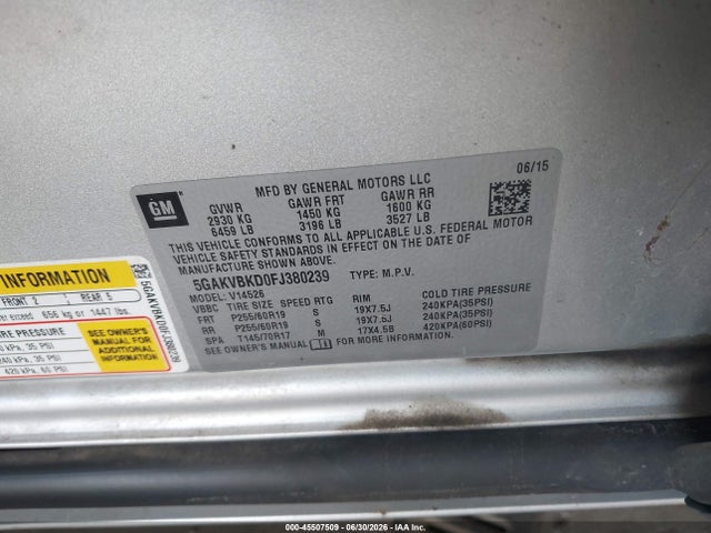 Продаж на аукціоні авто 2015 Buick Enclave Leather, vin: 5GAKVBKD0FJ380239, номер лоту: 45507509