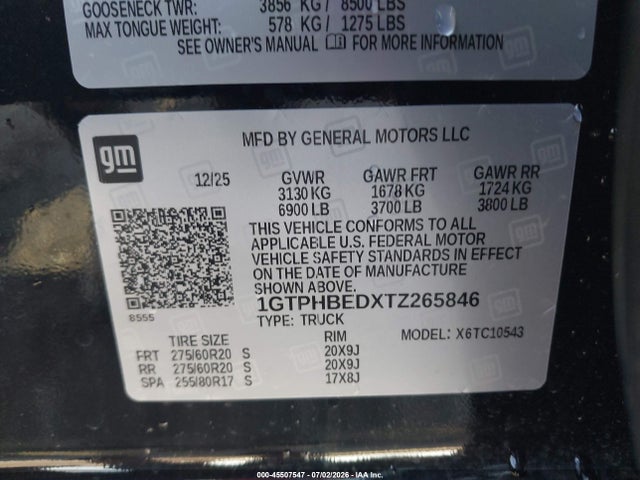 Продажа на аукционе авто 2026 Gmc Sierra 1500 , Short Bed, Sle, Rwd, vin: 1GTPHBEDXTZ265846, номер лота: 45507547