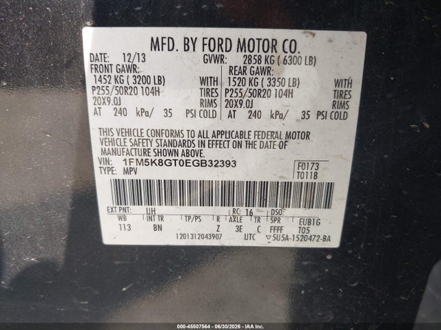 Ford EXPLORER SPORT 2014 1FM5K8GT0EGB32393 Image 9