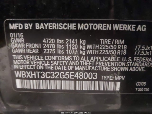 Aukcja sprzedaży 2016 Bmw X1 Xdrive28i, vin: WBXHT3C32G5E48003, numer aukcji: 45507570