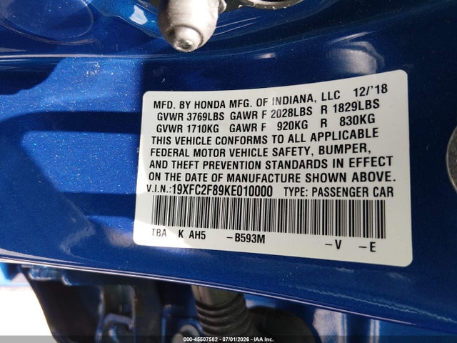 Honda Civic Sport 2019 19XFC2F89KE010000 Image 9