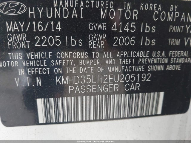 45507589 :رقم المزاد ، KMHD35LH2EU205192 vin ، 2014 Hyundai Elantra Gt مزاد بيع