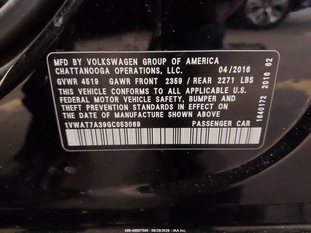 1VWAT7A39GC053069 Volkswagen Passat 1.8t S