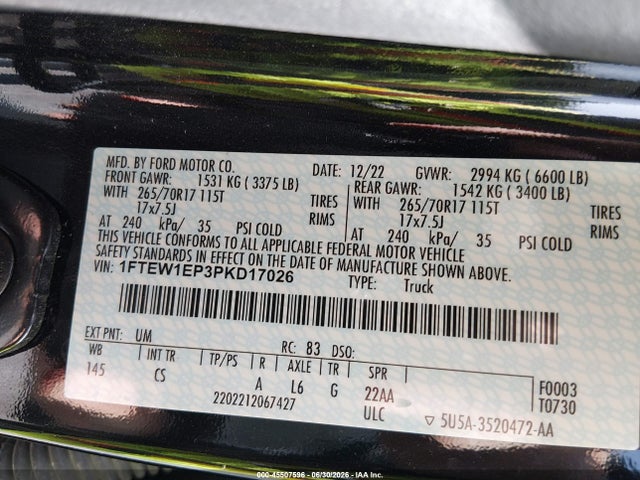 45507596 :رقم المزاد ، 1FTEW1EP3PKD17026 vin ، 2023 Ford F-150 Lariat/xl/xlt مزاد بيع