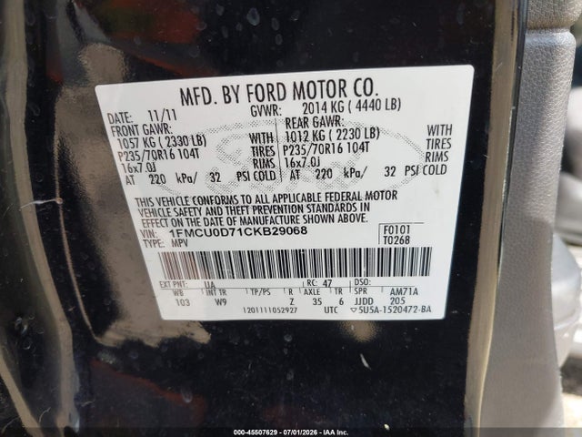 Aukcja sprzedaży 2012 Ford Escape Xlt, vin: 1FMCU0D71CKB29068, numer aukcji: 45507629