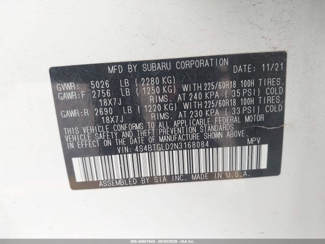 Subaru Outback Onyx Edition Xt 2022 4S4BTGLD2N3168084 Image 9