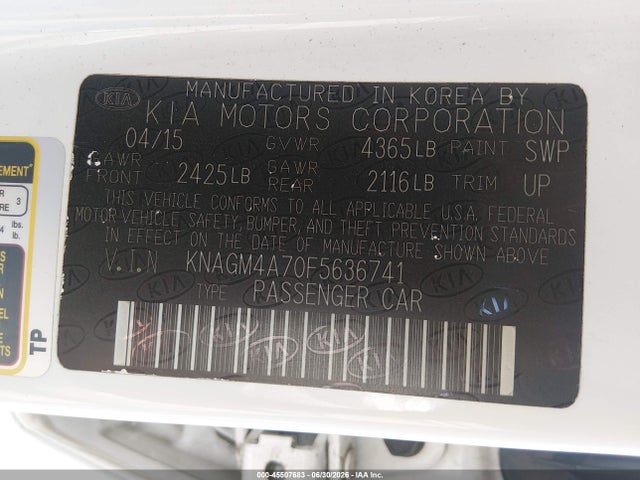Продажа на аукционе авто 2015 Kia Optima Lx, vin: KNAGM4A70F5636741, номер лота: 45507683