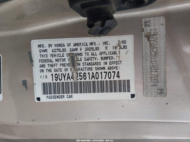45507694 :رقم المزاد ، 19UYA42561A017074 vin ، 2001 Acura Cl 3.2 مزاد بيع