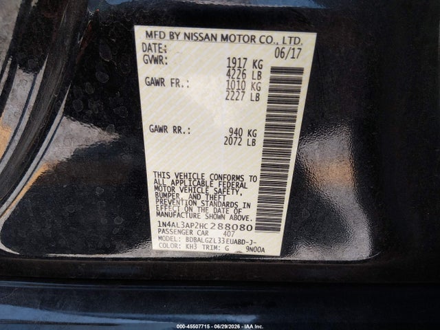 Nissan Altima 2.5 S 2017 1N4AL3AP2HC288080 Image 9
