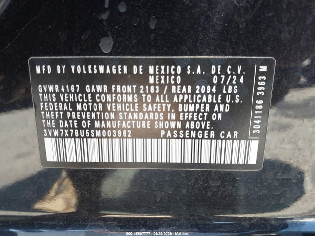 2025 Volkswagen Jetta 1.5t Se მანქანა იყიდება აუქციონზე, vin: 3VW7X7BU5SM003962, აუქციონის ნომერი: 45507777