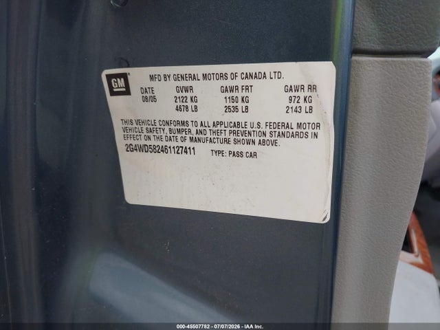 Продаж на аукціоні авто 2006 Buick Lacrosse Cxl, vin: 2G4WD582461127411, номер лоту: 45507782