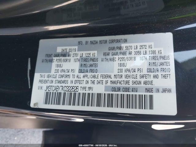 Продаж на аукціоні авто 2019 Mazda Cx-9 Sport, vin: JM3TCABY7K0322626, номер лоту: 45507795