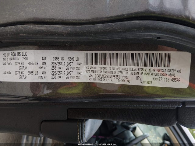 Продажа на аукционе авто 2016 Jeep Cherokee Latitude, vin: 1C4PJMCB6GW375351, номер лота: 45507800