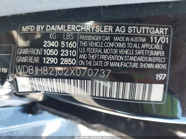 Продаж на аукціоні авто 2002 Mercedes-benz E 320 4m, vin: WDBJH82J02X070737, номер лоту: 45507809