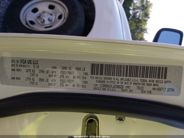 45507818 :رقم المزاد ، 1C6RR6KGXJS298628 vin ، 2018 Ram 1500 Tradesman  4x2 5'7 Box مزاد بيع