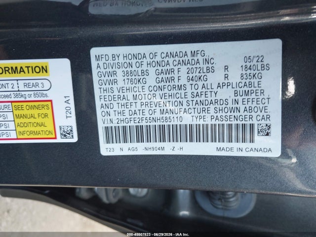 Honda Civic Sport 2022 2HGFE2F55NH585110 Image 9