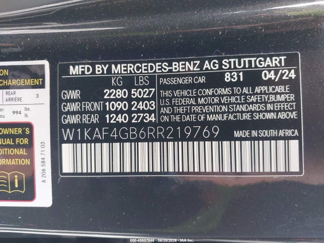 W1KAF4GB6RR219769 Mercedes-Benz C 300