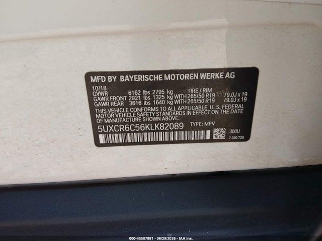 Продажа на аукционе авто 2019 Bmw X5 Xdrive40i, vin: 5UXCR6C56KLK82089, номер лота: 45507881