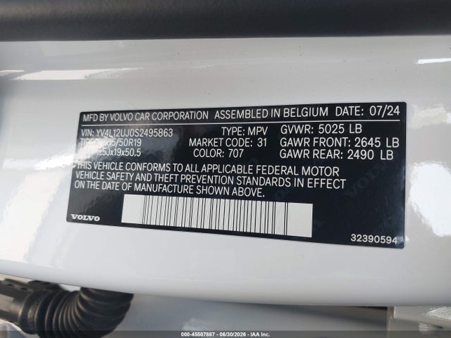 Продажа на аукционе авто 2025 Volvo Xc40 B5 Core Bright Theme, vin: YV4L12UJ0S2495863, номер лота: 45507887