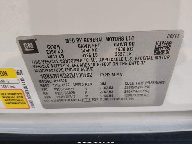 Aukcja sprzedaży 2013 Gmc Acadia Denali, vin: 1GKKRTKD3DJ100162, numer aukcji: 45507889