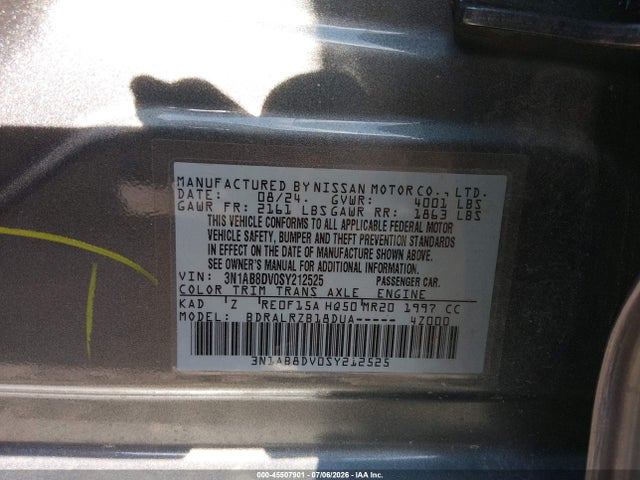 2025 Nissan Sentra Sr მანქანა იყიდება აუქციონზე, vin: 3N1AB8DV0SY212525, აუქციონის ნომერი: 45507901