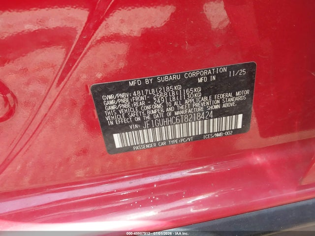 Aukcja sprzedaży 2026 Subaru Impreza Rs, vin: JF1GUHHC6T8218424, numer aukcji: 45507912